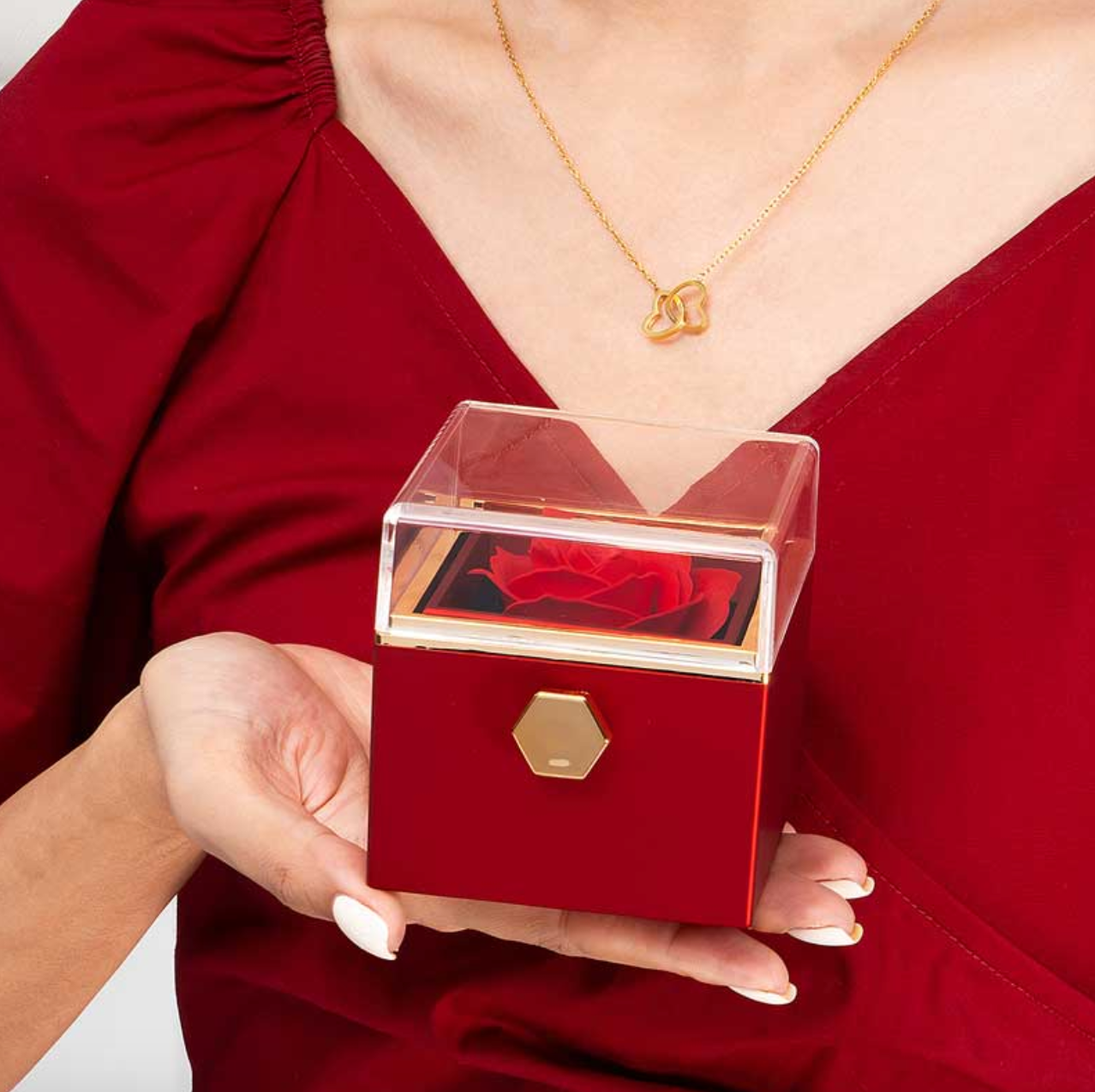 Coffret Rose Eternelle - Collier Coeurliés Personnalisable