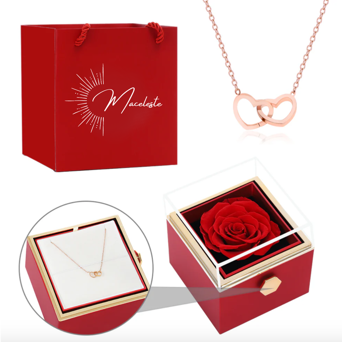 Coffret Rose Eternelle - Collier Coeurliés Personnalisable