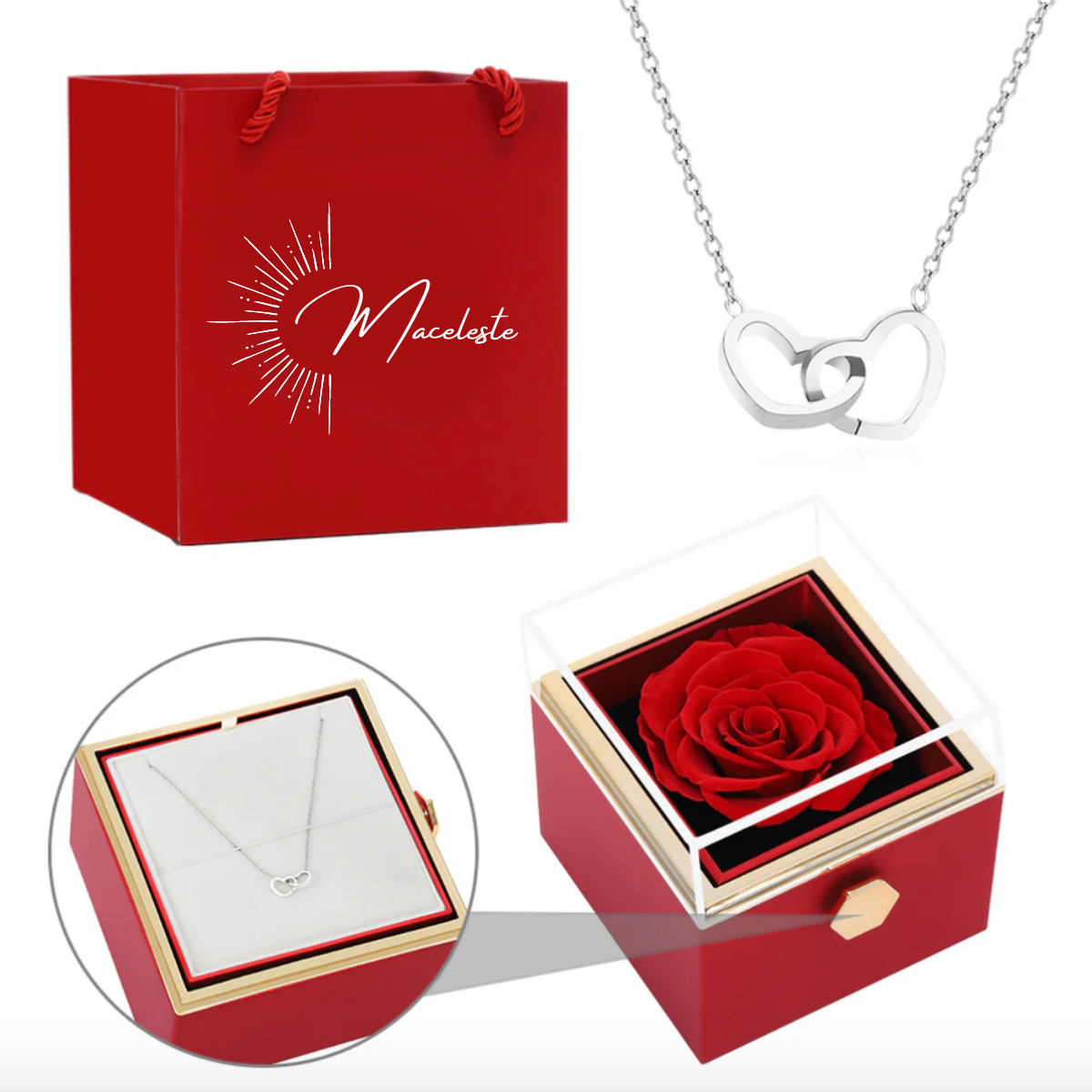 Coffret Rose Eternelle - Collier Coeurliés Personnalisable