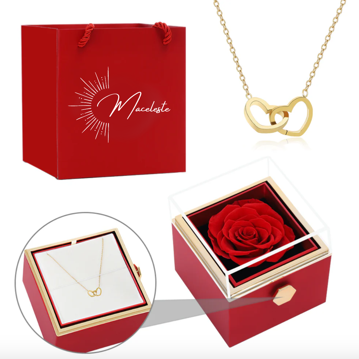 Coffret Rose Eternelle - Collier Coeurliés Personnalisable